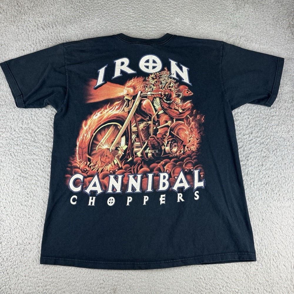 Iron Cannibal Choppers Skull Motorcycle T Shirt Large Biker Graphic Tee Y2k